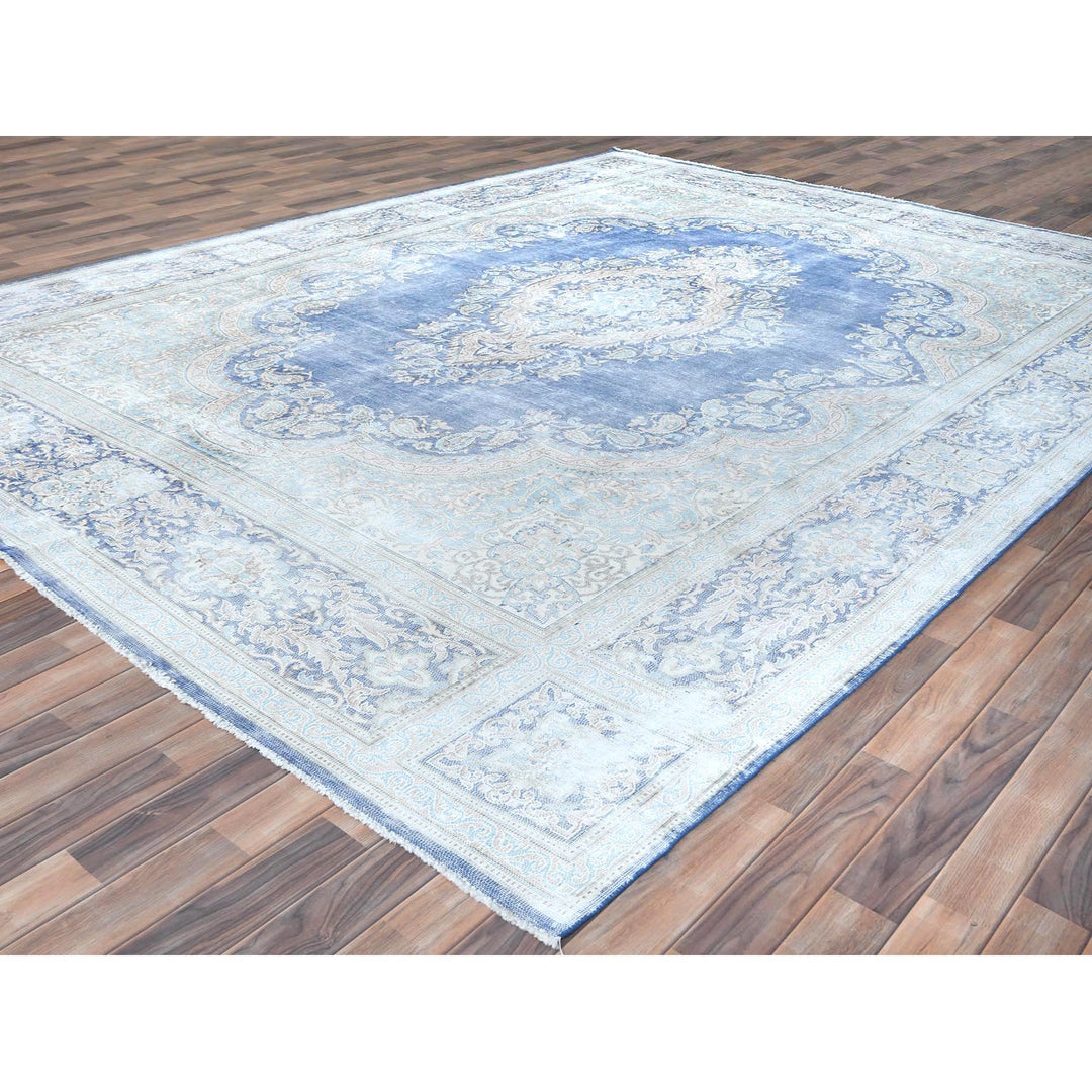 10'0" x 13'0" Vintage Hand Knotted Blue Cotton Rectangle Oriental Rug - MOA10281253