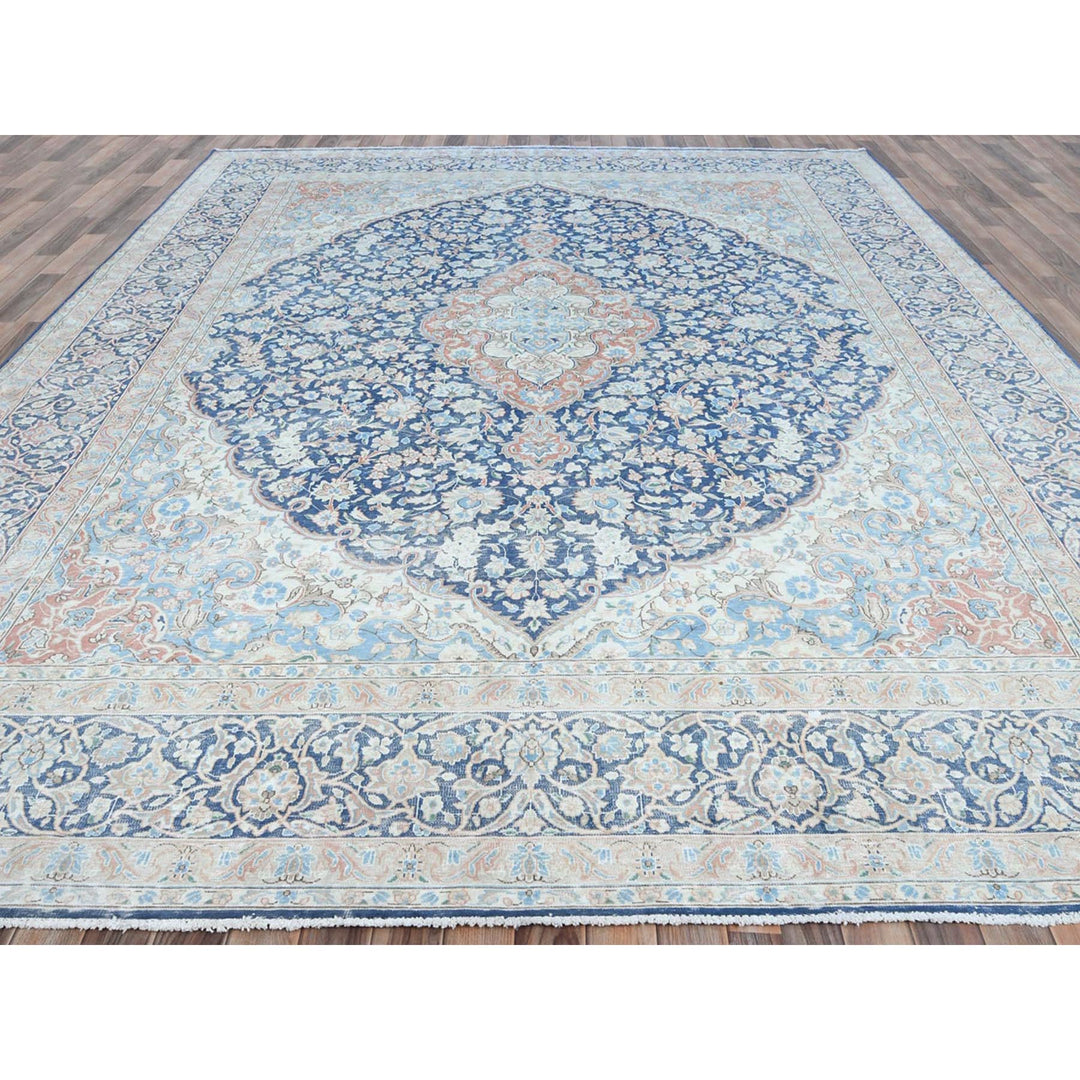 9'9" x 12'8" Vintage Hand Knotted Blue Cotton Rectangle Oriental Rug - MOA10281260