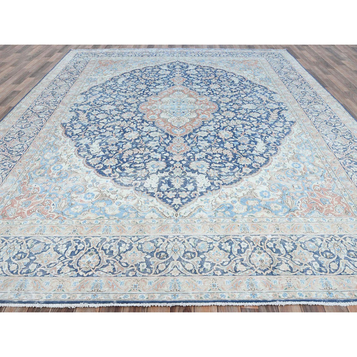 9'9" x 12'8" Vintage Hand Knotted Blue Cotton Rectangle Oriental Rug - MOA10281260