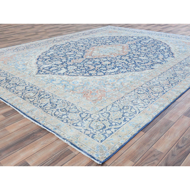 9'9" x 12'8" Vintage Hand Knotted Blue Cotton Rectangle Oriental Rug - MOA10281260