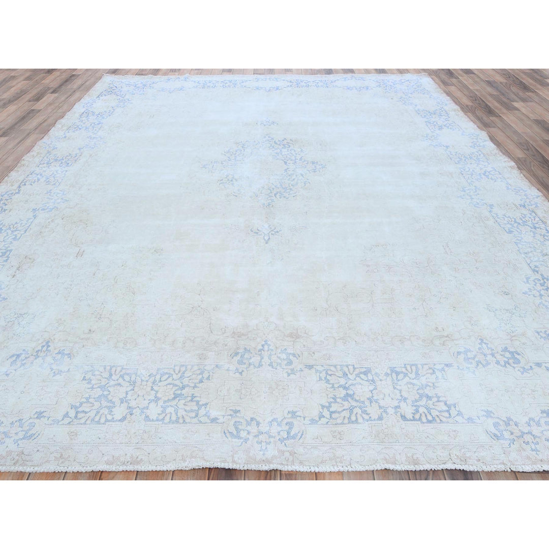 9'7" x 12'9" Vintage Hand Knotted Blue Cotton Rectangle Oriental Rug - MOA10281265