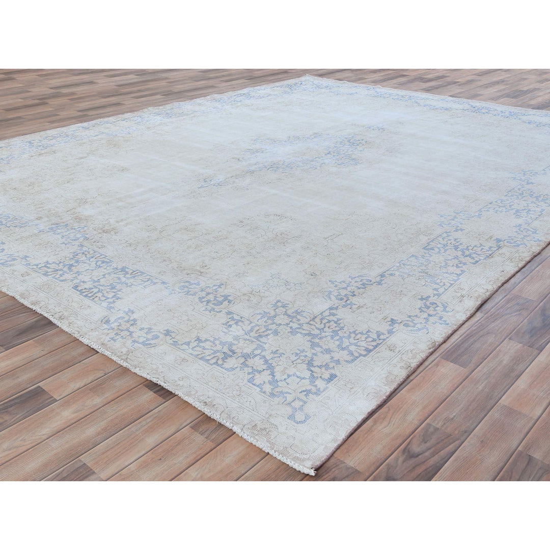 9'7" x 12'9" Vintage Hand Knotted Blue Cotton Rectangle Oriental Rug - MOA10281265