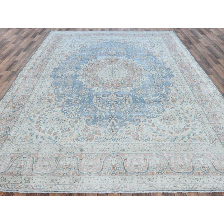 10'0" x 13'0" Vintage Hand Knotted Blue Cotton Rectangle Oriental Rug - MOA10281270