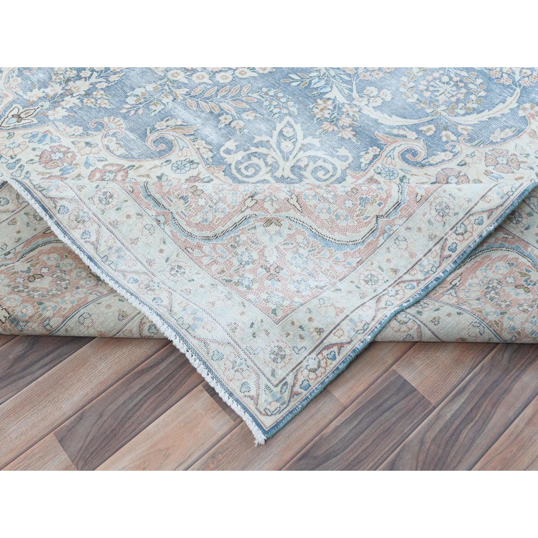 10'0" x 13'0" Vintage Hand Knotted Blue Cotton Rectangle Oriental Rug - MOA10281270