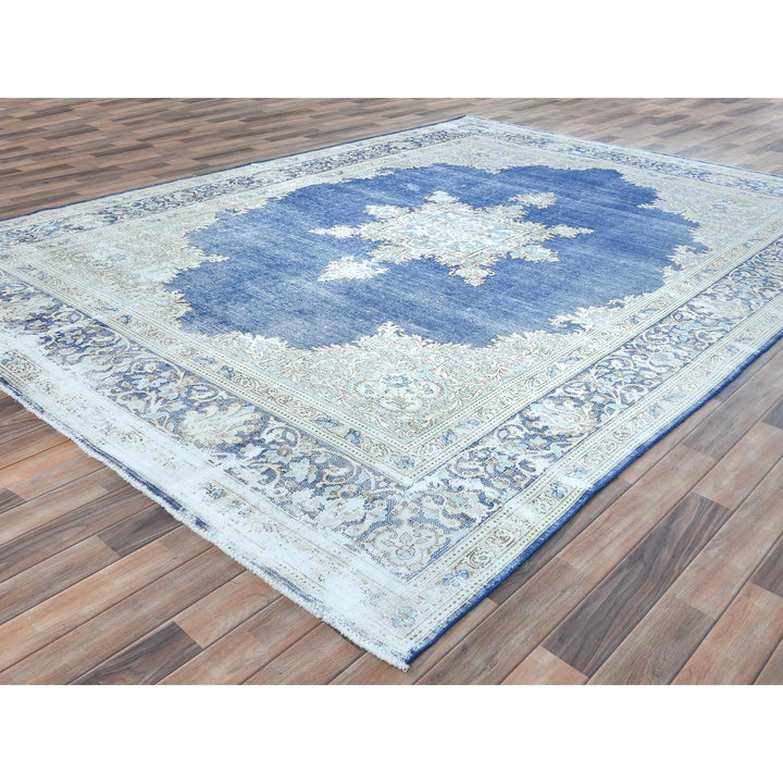 8'9" x 12'0" Vintage Hand Knotted Blue Cotton Rectangle Oriental Rug - MOA10281608