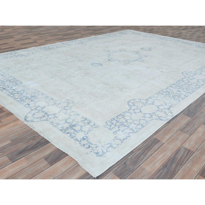 9'7" x 13'10" Vintage Hand Knotted Blue Cotton Rectangle Oriental Rug - MOA10281617