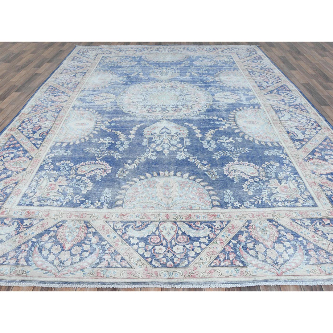 9'1" x 13'0" Vintage Hand Knotted Blue Cotton Rectangle Oriental Rug - MOA10281622