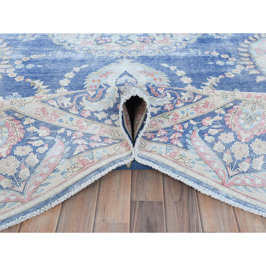 9'1" x 13'0" Vintage Hand Knotted Blue Cotton Rectangle Oriental Rug - MOA10281622