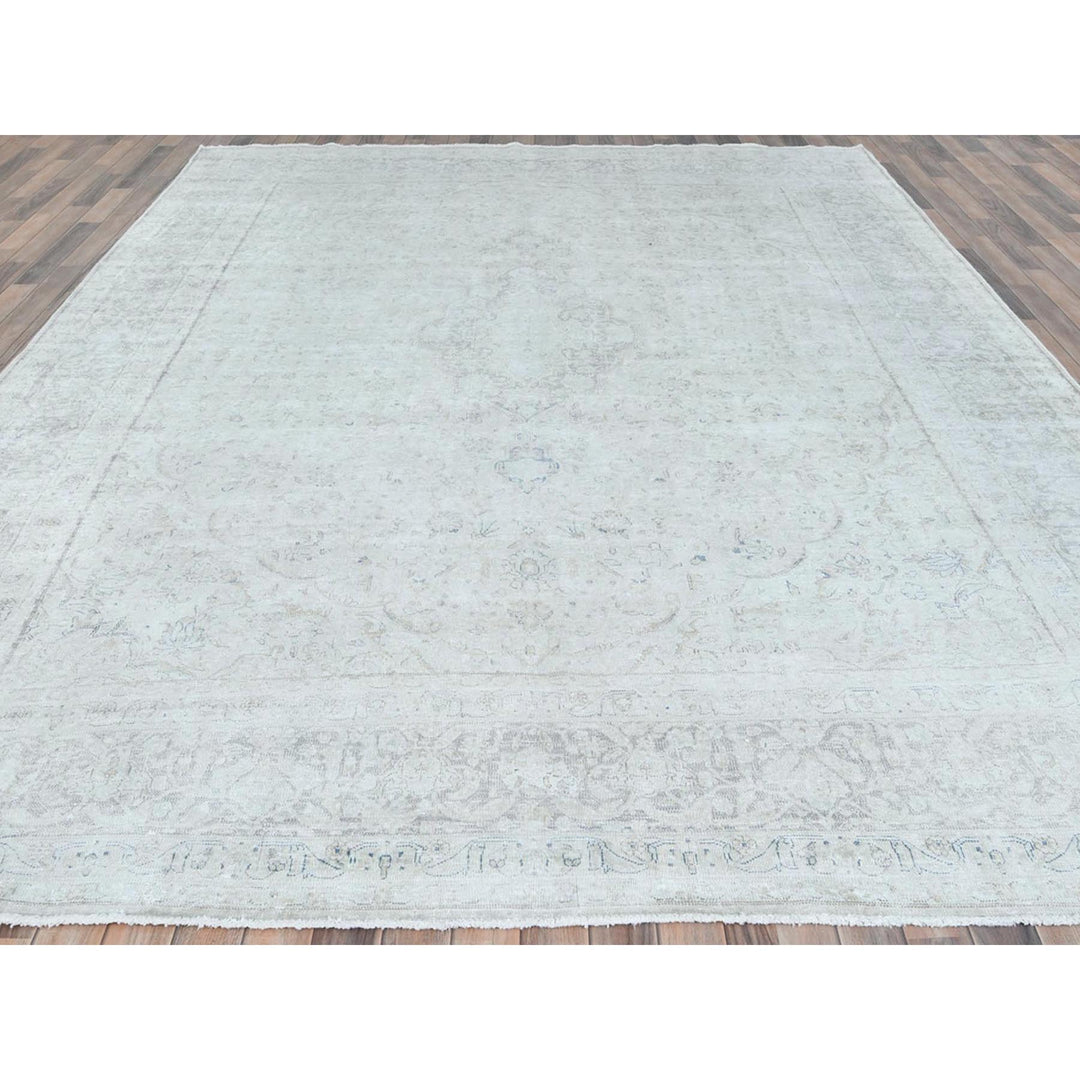 9'7" x 12'6" Vintage Hand Knotted Ivory Cotton Rectangle Oriental Rug - MOA10281624