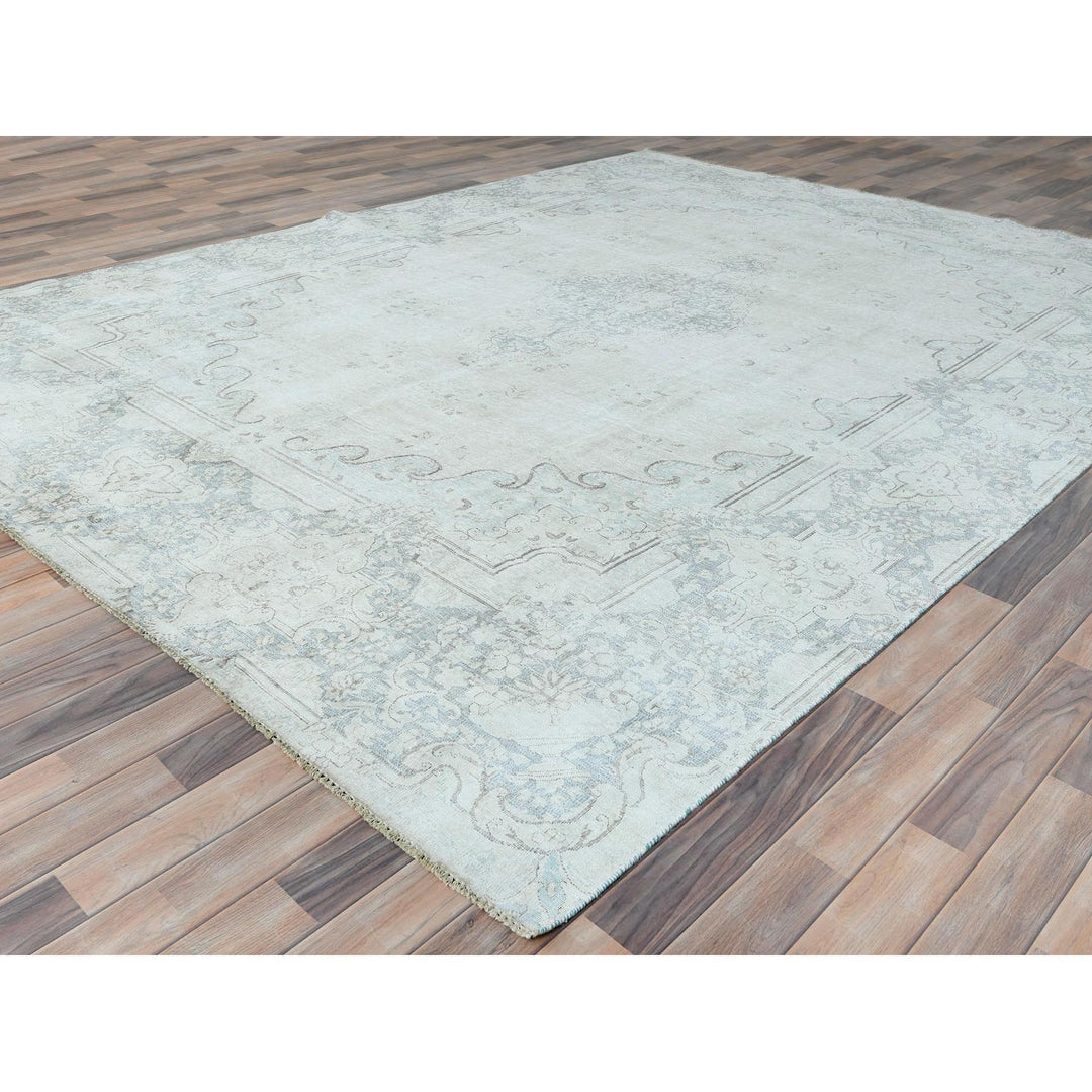 8'8" x 11'8" Vintage Hand Knotted Ivory Cotton Rectangle Oriental Rug - MOA10281626