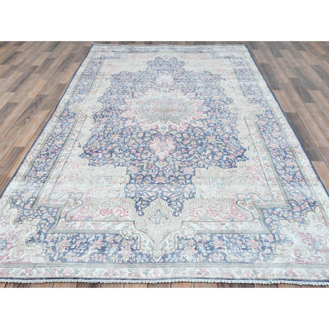 5'9" x 9'7" Vintage Hand Knotted Blue Cotton Rectangle Oriental Rug - MOA10281634