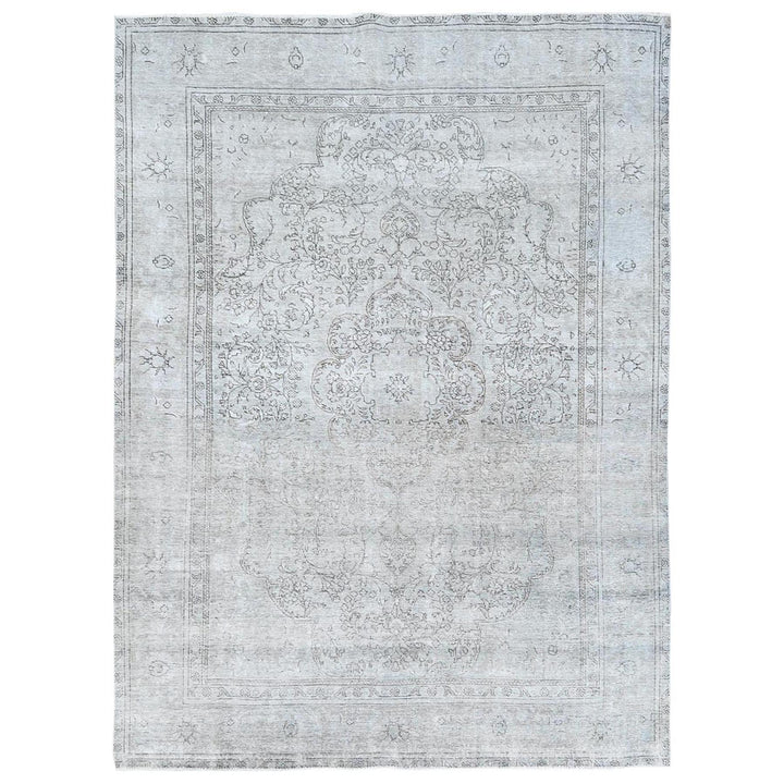 8'2" x 11'2" Vintage Hand Knotted Ivory Worn Wool Rectangle Oriental Rug - MOA10281704