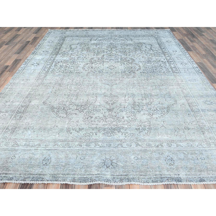 8'2" x 11'2" Vintage Hand Knotted Ivory Worn Wool Rectangle Oriental Rug - MOA10281704