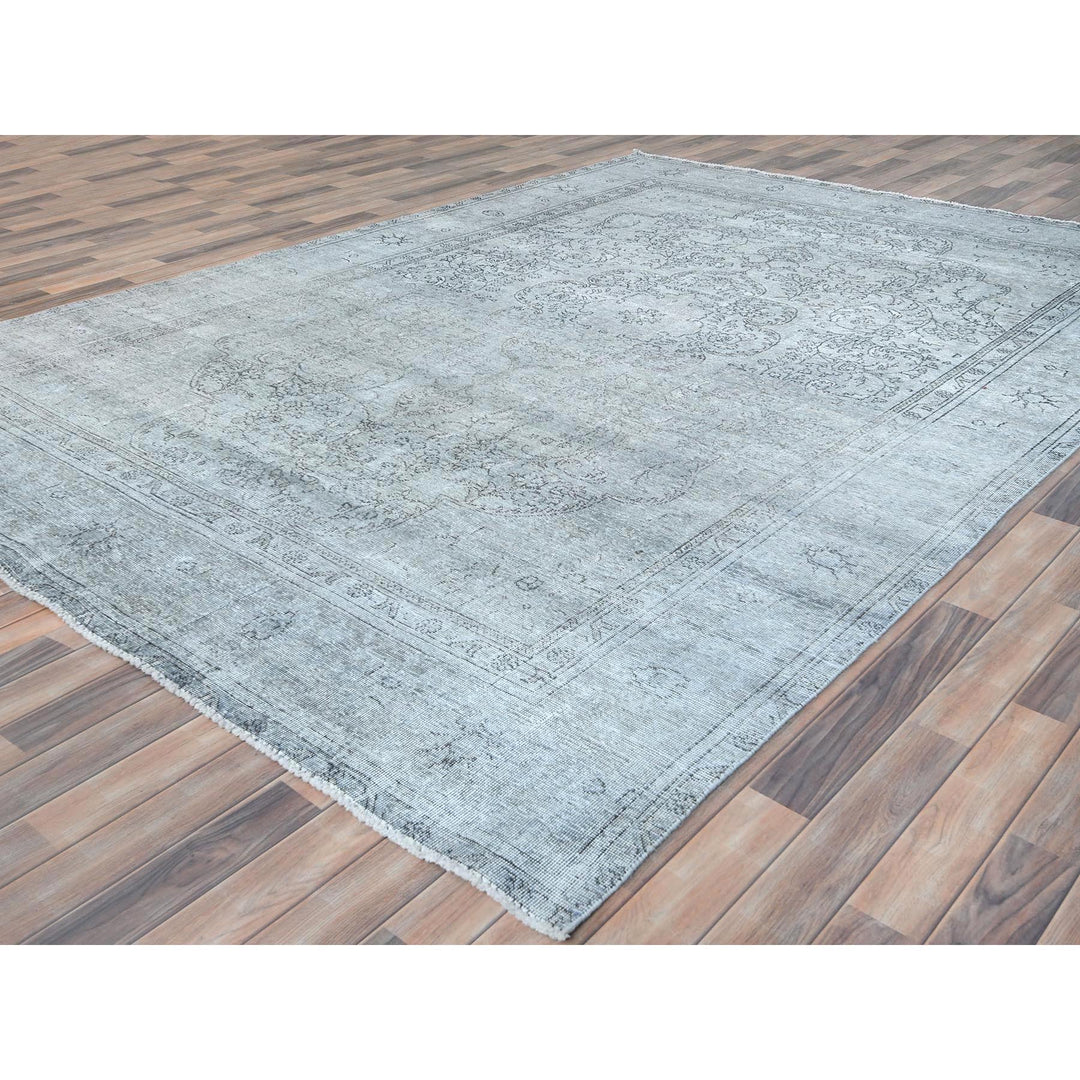 8'2" x 11'2" Vintage Hand Knotted Ivory Worn Wool Rectangle Oriental Rug - MOA10281704