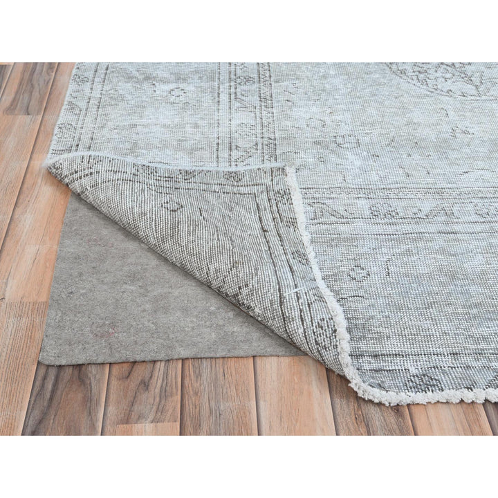 8'2" x 11'2" Vintage Hand Knotted Ivory Worn Wool Rectangle Oriental Rug - MOA10281704