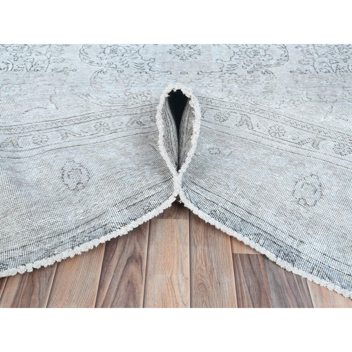 8'2" x 11'2" Vintage Hand Knotted Ivory Worn Wool Rectangle Oriental Rug - MOA10281704