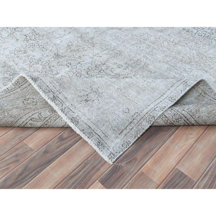 8'2" x 11'2" Vintage Hand Knotted Ivory Worn Wool Rectangle Oriental Rug - MOA10281704