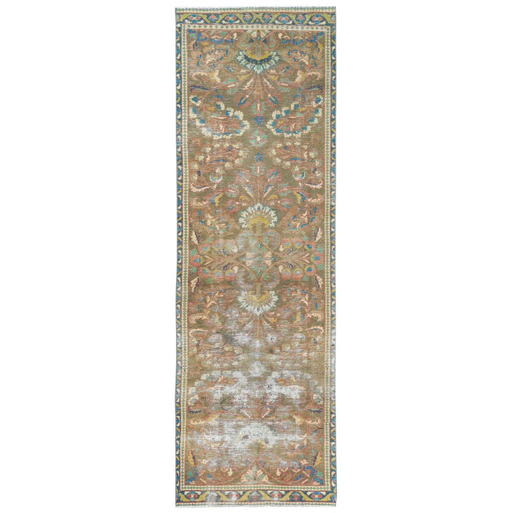 3'0" x 10'1" Vintage Hand Knotted Brown Wool Runner Oriental Rug - MOA10281896