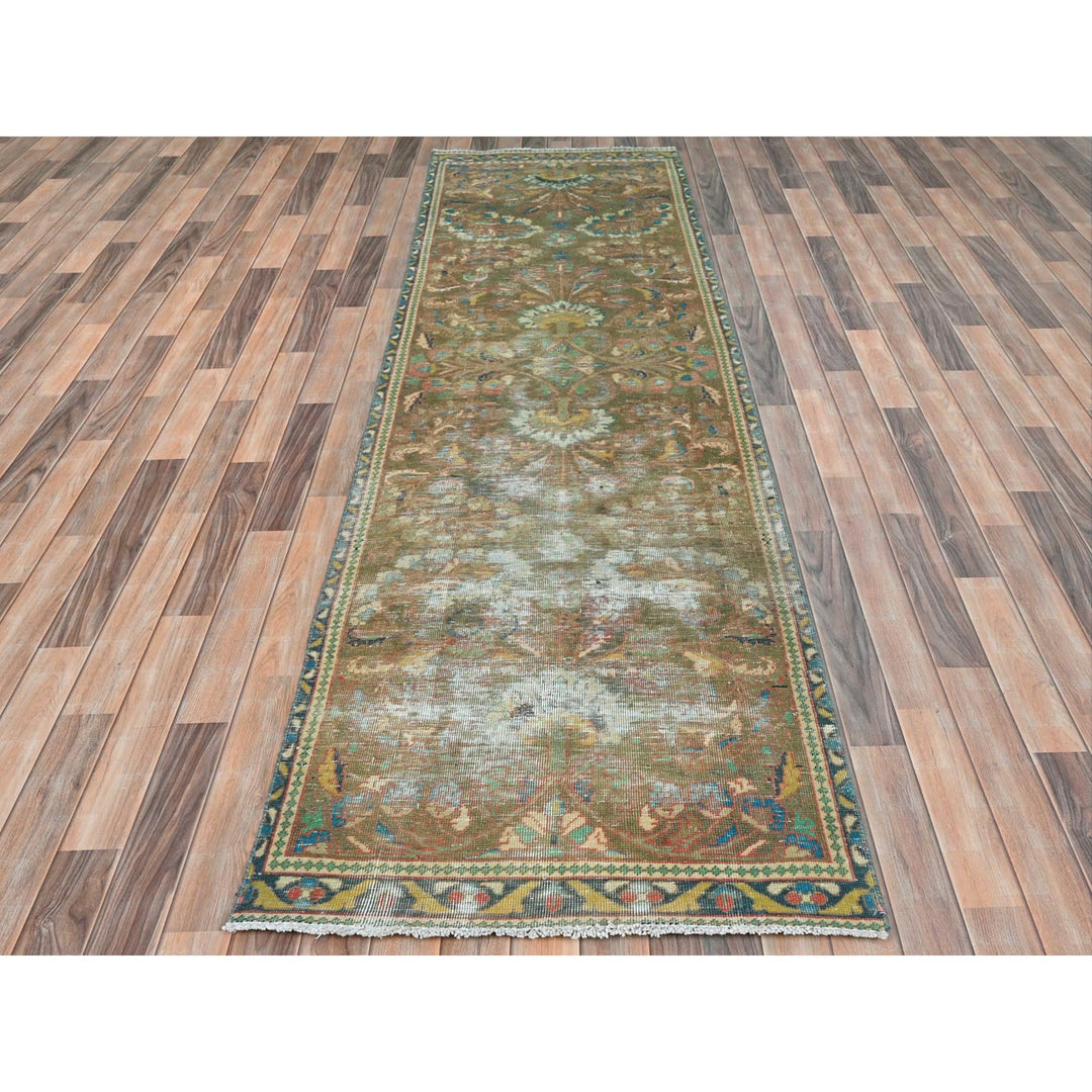 3'0" x 10'1" Vintage Hand Knotted Brown Wool Runner Oriental Rug - MOA10281896