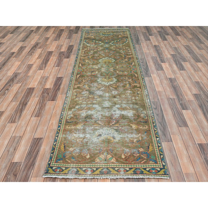 3'0" x 10'1" Vintage Hand Knotted Brown Wool Runner Oriental Rug - MOA10281896