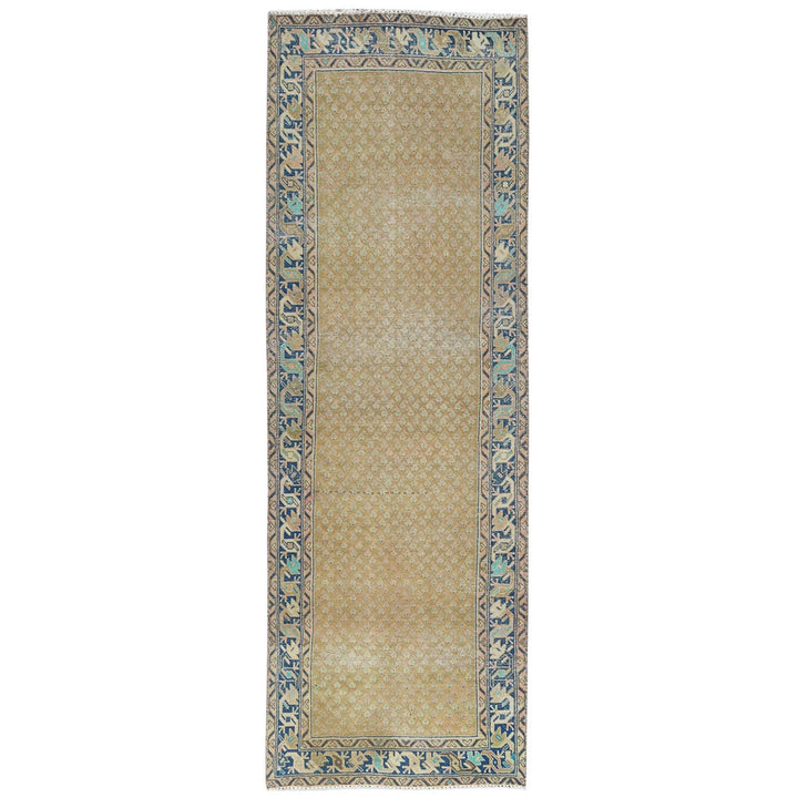 3'3" x 9'9" Vintage Hand Knotted Brown Wool Runner Oriental Rug - MOA10281897