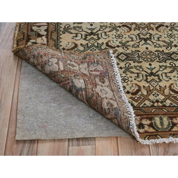 3'4" x 9'9" Vintage Hand Knotted Beige Wool Runner Oriental Rug - MOA10281900