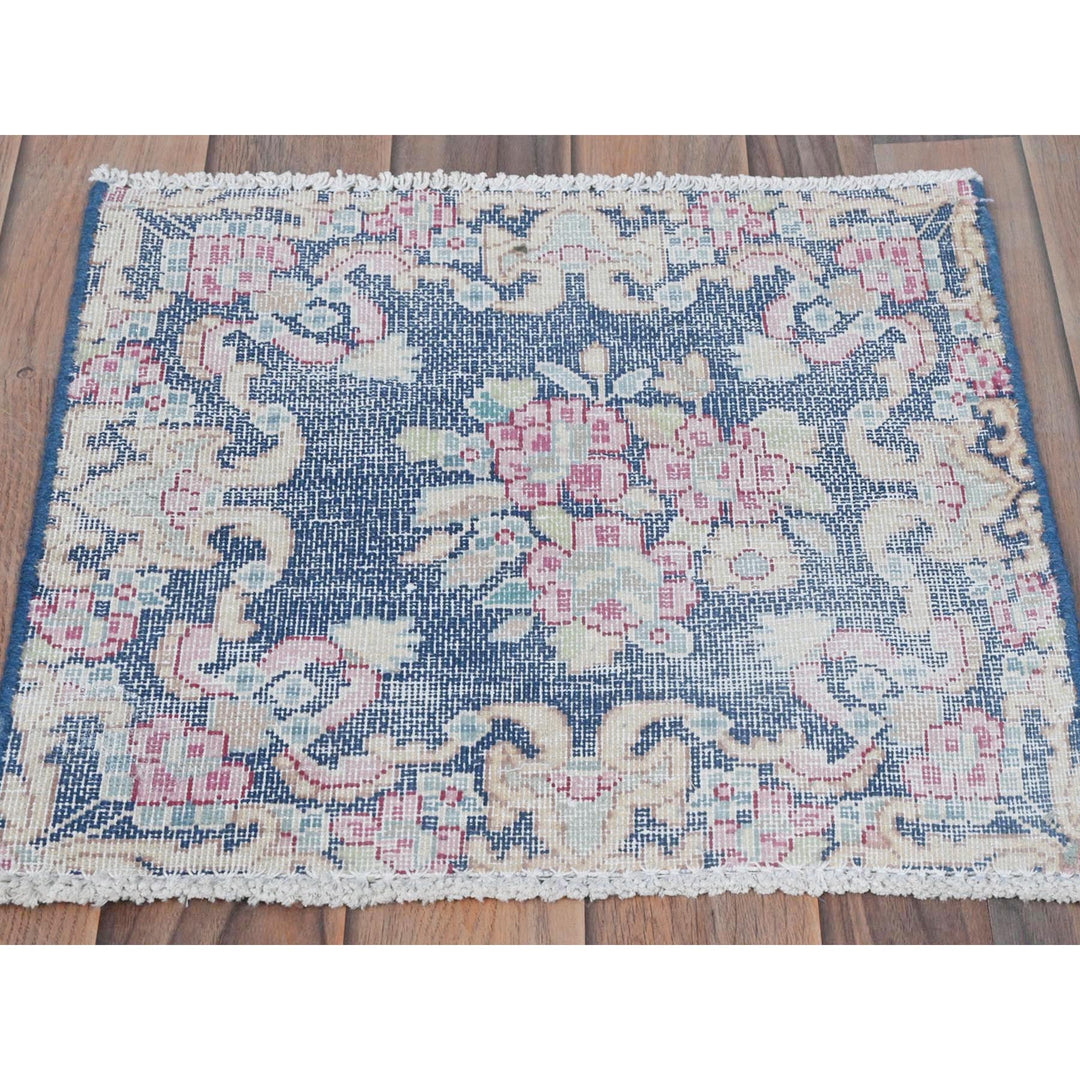 1'6" x 1'7" Vintage Hand Knotted Blue Cotton Square Oriental Rug - MOA10281948