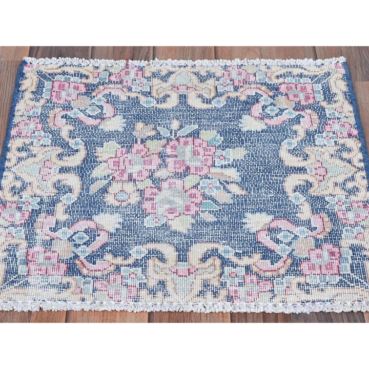 1'6" x 1'7" Vintage Hand Knotted Blue Cotton Square Oriental Rug - MOA10281950