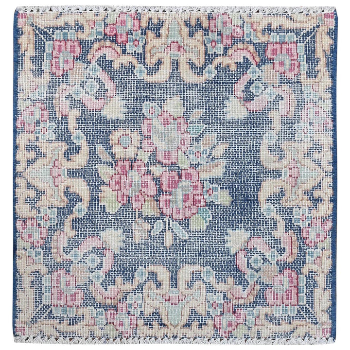 1'7" x 1'7" Vintage Hand Knotted Blue Cotton Square Oriental Rug - MOA10281951