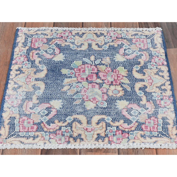 1'7" x 1'7" Vintage Hand Knotted Blue Cotton Square Oriental Rug - MOA10281951