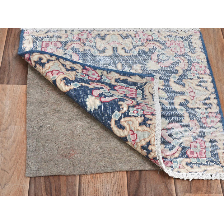 1'7" x 1'7" Vintage Hand Knotted Blue Cotton Square Oriental Rug - MOA10281951