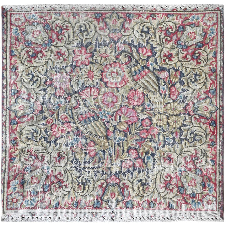 1'7" x 1'9" Vintage Hand Knotted Multicolored Cotton Square Oriental Rug - MOA10281952