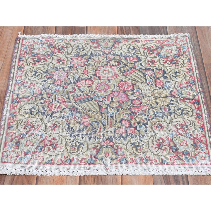 1'7" x 1'9" Vintage Hand Knotted Multicolored Cotton Square Oriental Rug - MOA10281952