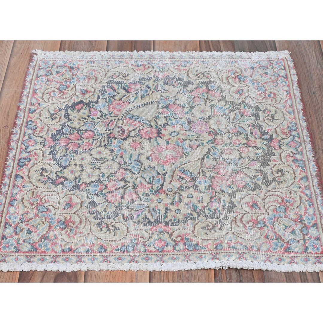 1'8" x 1'9" Vintage Hand Knotted Multicolored Cotton Square Oriental Rug - MOA10281953