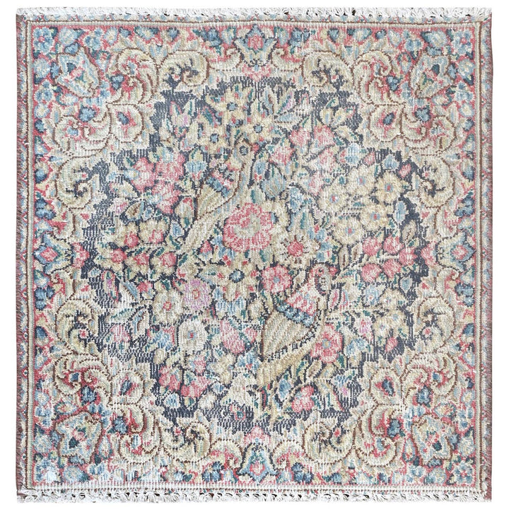 1'8" x 1'8" Vintage Hand Knotted Multicolored Cotton Square Oriental Rug - MOA10281956