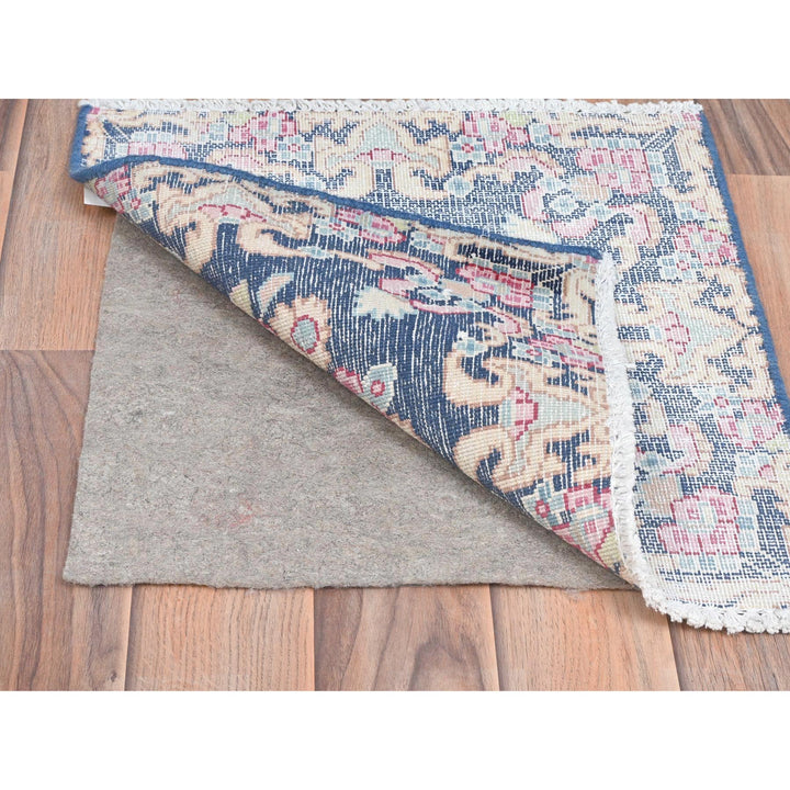 1'5" x 1'6" Vintage Hand Knotted Blue Cotton Square Oriental Rug - MOA10281958