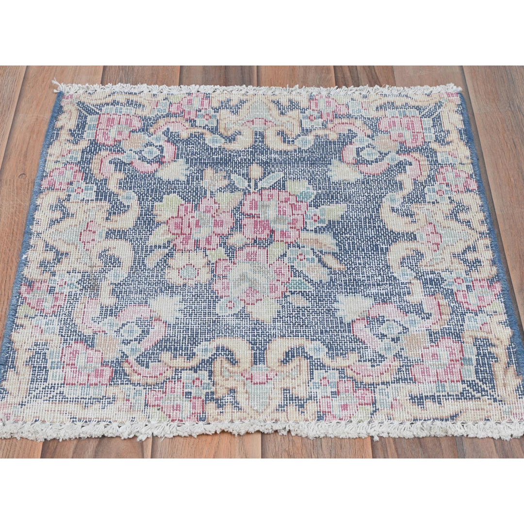 1'7" x 1'7" Vintage Hand Knotted Blue Cotton Square Oriental Rug - MOA10281959