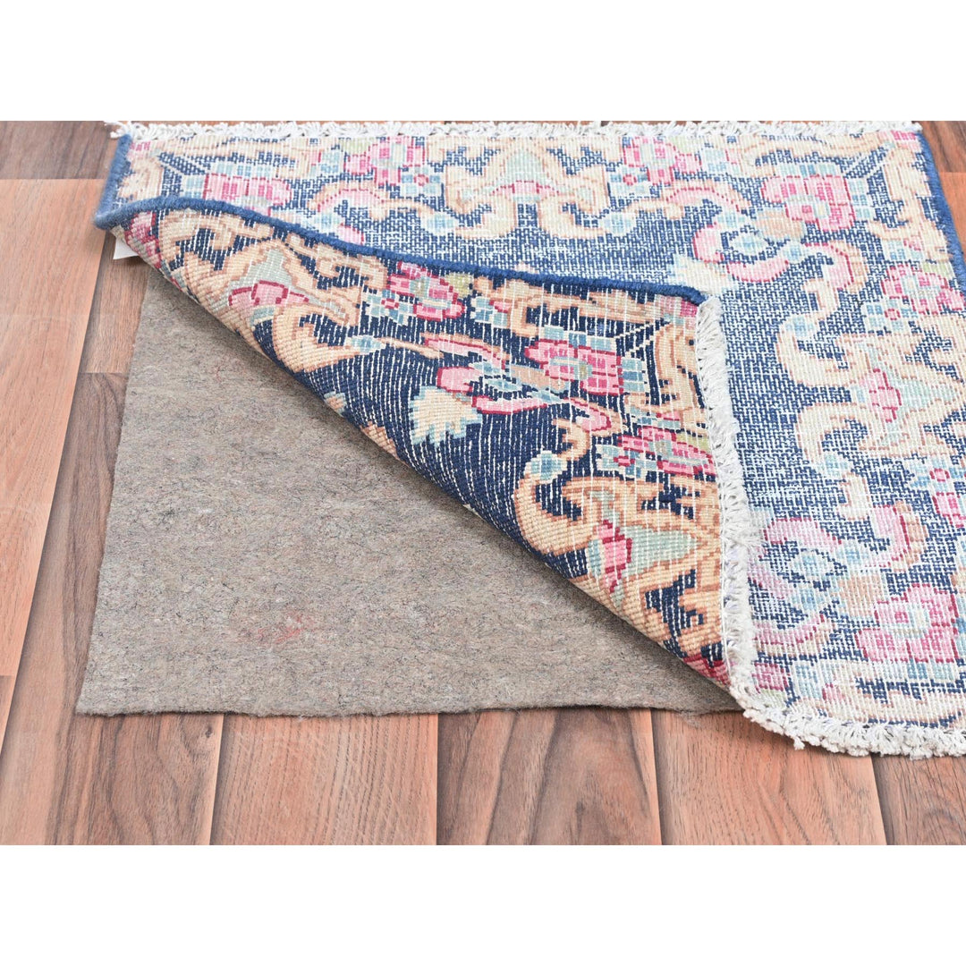 1'7" x 1'7" Vintage Hand Knotted Blue Cotton Square Oriental Rug - MOA10281959