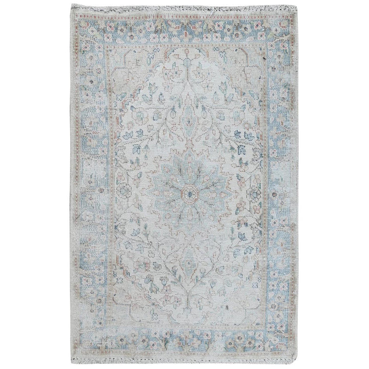 1'10" x 2'10" Vintage Hand Knotted Ivory Cotton Rectangle Oriental Rug - MOA10281970