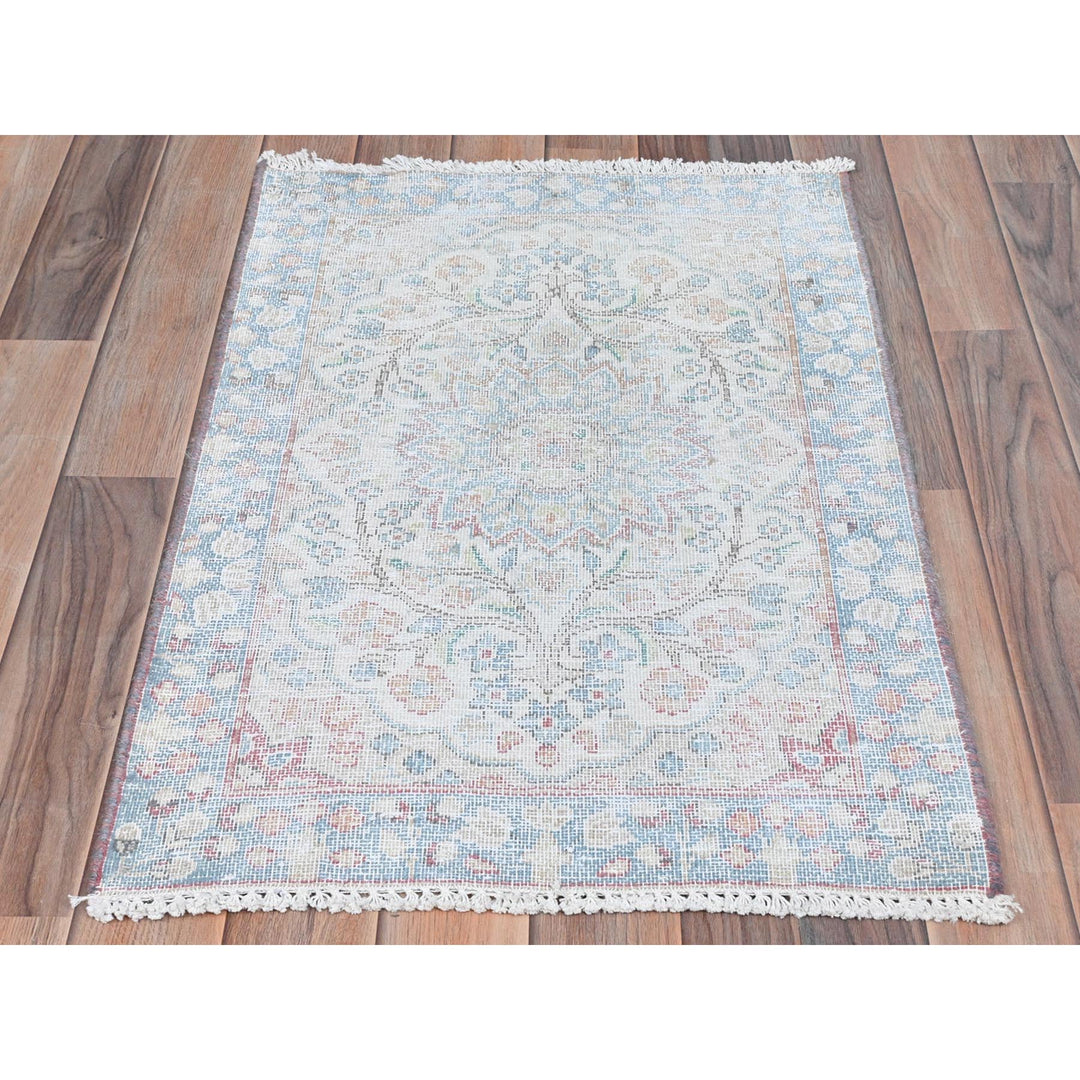 2'0" x 2'9" Vintage Hand Knotted Ivory Cotton Rectangle Oriental Rug - MOA10281974