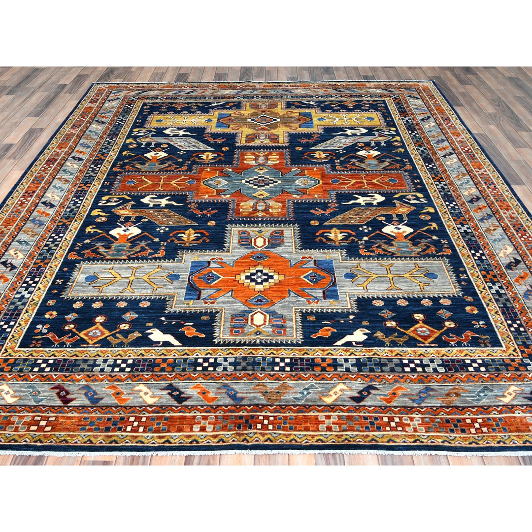 8'4" x 9'7" New Hand Knotted Blue Wool Rectangle Oriental Rug - MOA10282030