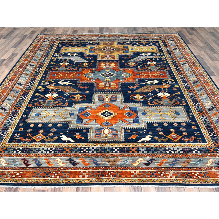 8'4" x 9'7" New Hand Knotted Blue Wool Rectangle Oriental Rug - MOA10282030