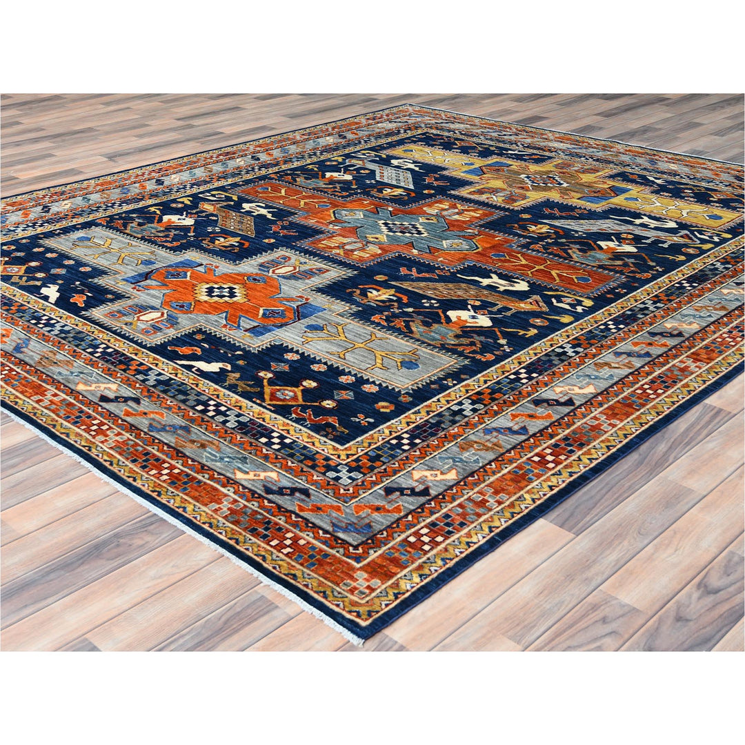 8'4" x 9'7" New Hand Knotted Blue Wool Rectangle Oriental Rug - MOA10282030