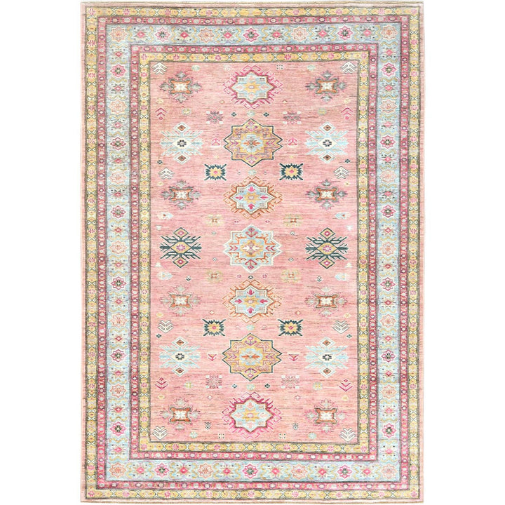 6'1" x 9'0" New Hand Knotted Pink Wool Rectangle Oriental Rug - MOA10282286