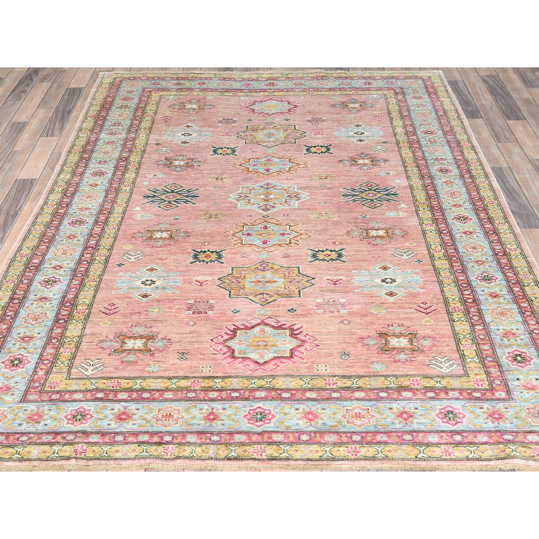 6'1" x 9'0" New Hand Knotted Pink Wool Rectangle Oriental Rug - MOA10282286