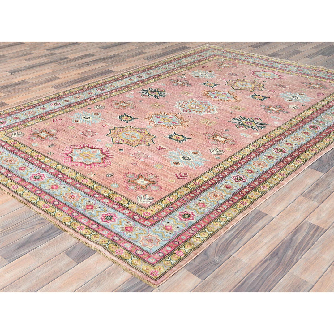 6'1" x 9'0" New Hand Knotted Pink Wool Rectangle Oriental Rug - MOA10282286