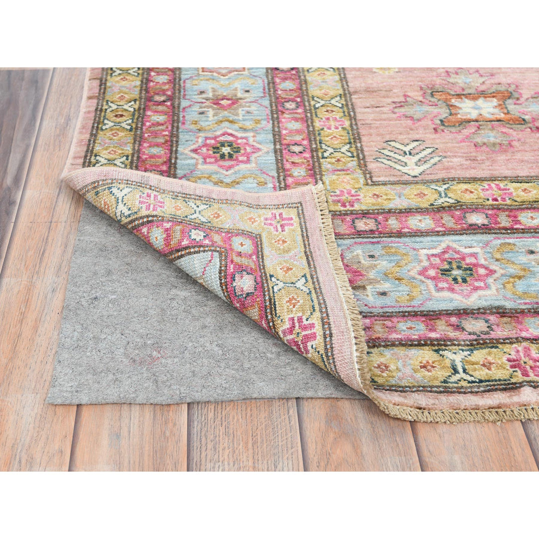 6'1" x 9'0" New Hand Knotted Pink Wool Rectangle Oriental Rug - MOA10282286