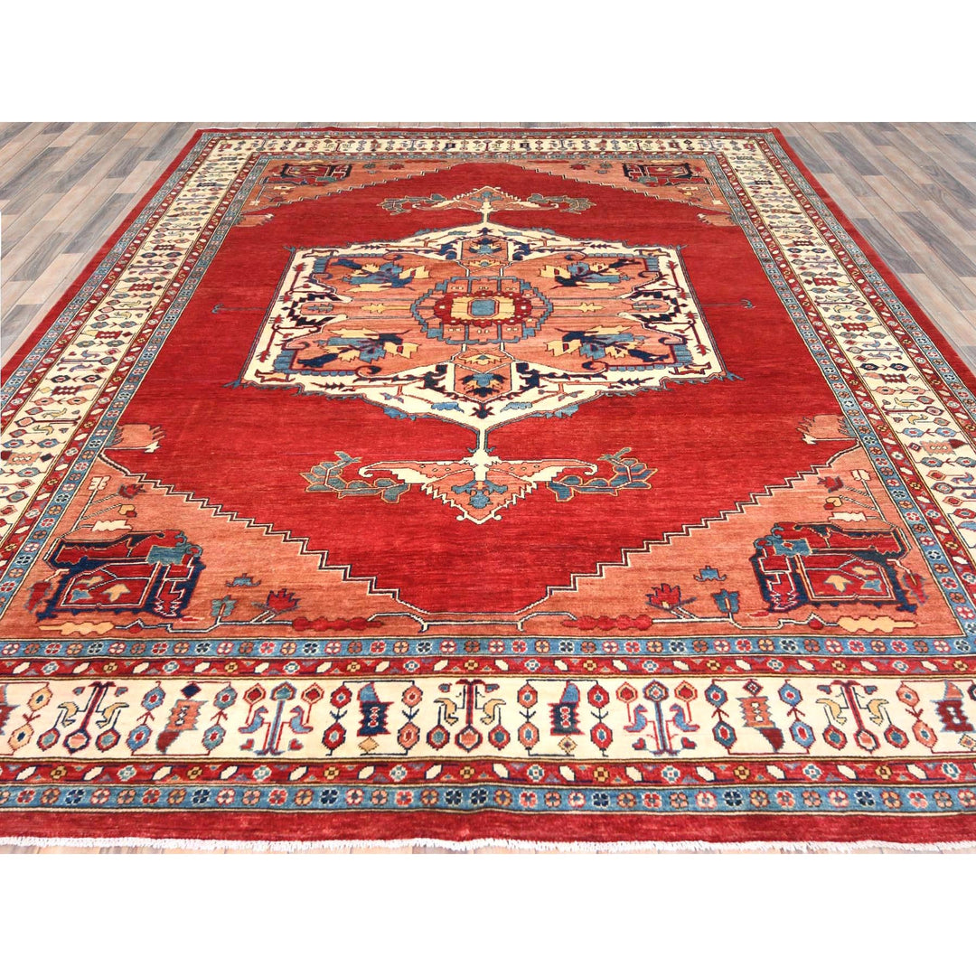 9'0" x 12'0" New Hand Knotted Red Wool Rectangle Oriental Rug - MOA10282335