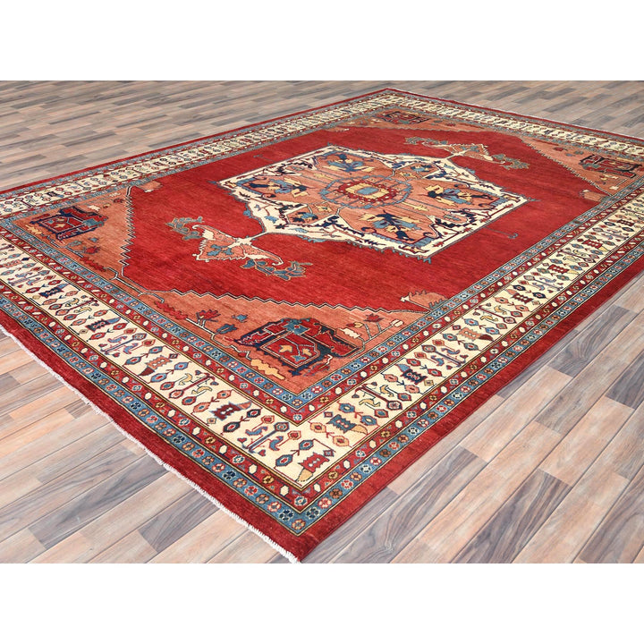 9'0" x 12'0" New Hand Knotted Red Wool Rectangle Oriental Rug - MOA10282335