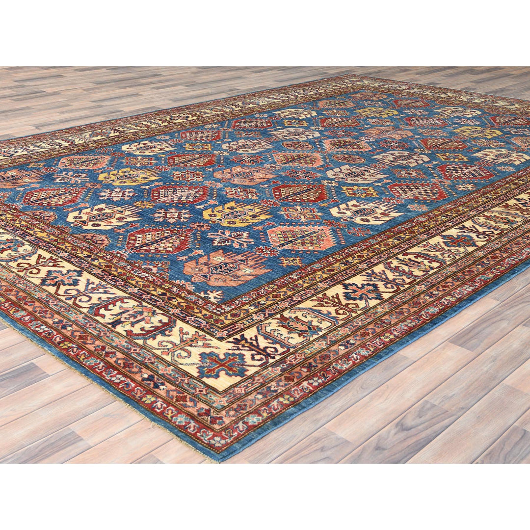 9'0" x 12'7" New Hand Knotted Blue Wool Rectangle Oriental Rug - MOA10282447